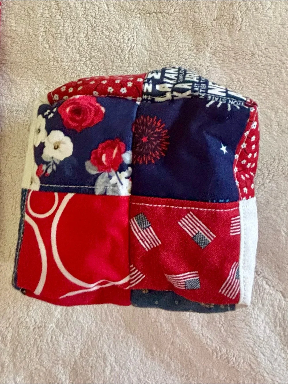 Patriotic Patchwork Fabric Basket - Red, Navy & White 5x7 in